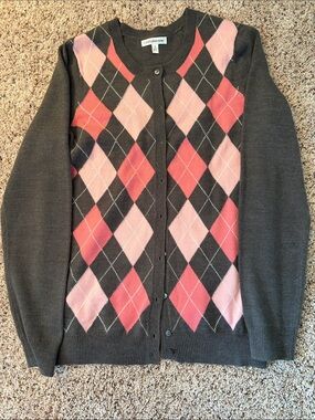 Gray Cardigan with Pink Argyle Front